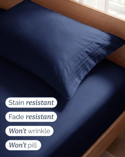 Twin Size 3 Piece Sheet Set - Comfy Breathable & Cooling Sheets - Navy Blue