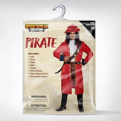 Spooktacular Creations Mens Pirate Captain Costume Set, Red Deluxe Captain Outfit for Adult Halloween Dress Up Party Cosplay