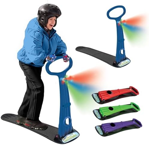 Geospace Winter Fun Ski Skate, Foldable Snow Scooter, Ski Skooter, Snow Sled, and Kids Snowboard with LED Light – Multi-Purpose Portable Sandboard, Snow Skate, and Kids/Teenager Sled for All Ages