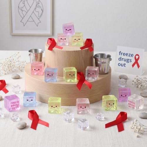 Thenshop 50 Pcs Red Ribbon Week Ice Cube Relief Favors Awareness Gifts