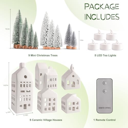 Christmas Decorations Indoor, 5 Lighted Ceramic Christmas Village Houses