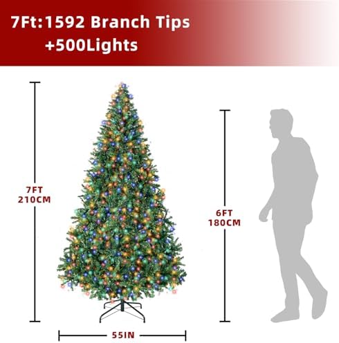 7FT Prelit Christmas Artificial Tree with Led Lights, Lighted Xmas Tree