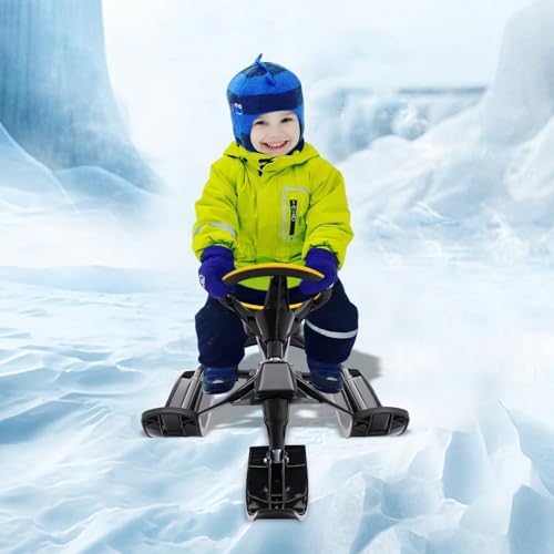 Snow Sled with Steering Wheel – Kart-Shaped Snow Bike & Racer Sled for Skiing, Ice & Sand Skating – All-Ages Ski Sled for Adults and Children