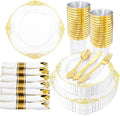 Hioasis 210 Pcs White Gold Plates for Party
