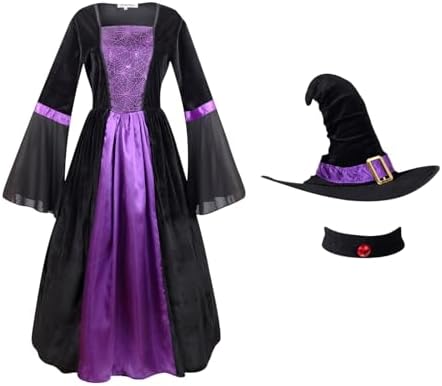 Colorful House Women Wicked Witch Costume Dress with Hat for Halloween