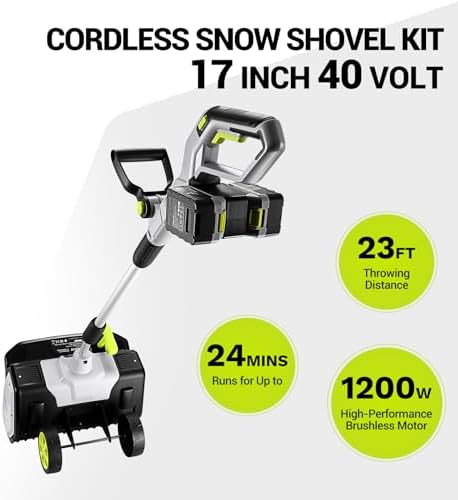 Cordless Snow Shovel: DEKOPRO 40V|17-Inch Cordless Snow Blower，Electric Snow Shove with Adjustable Chute, Lightweight Electric Snow Blower for Sidewalks & Stairs (2×20V Batteries) (Renewed)