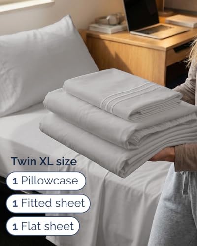 Twin XL Size 3 Piece Sheet Set - Breathable & Cooling Sheets - French Grey