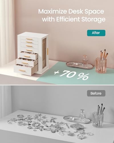 SONGMICS Jewelry Box Organizer, 360° Rotating, 7 Drawers, Cloud White