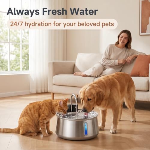 Dog Water Fountain, 4.0L/135oz Large Automatic Pet Water Dispenser with 4000mAh Battery (60-Day Runtime), 3 Working Modes & 25dB Ultra Quiet,for Cats and Dogs