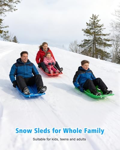 Sleds for Kids, Snow Toboggan Sled with Stickers, Handles and Pull Rope,35 Inch Durable Snow Sled for Kids, Cold-Resistant Plastic Sled