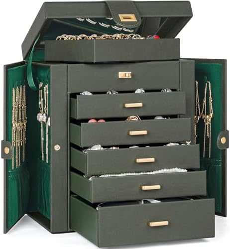AKOZLIN 6-Tier Jewelry Box Organizer 5 Drawers Storage Medium Dark Green
