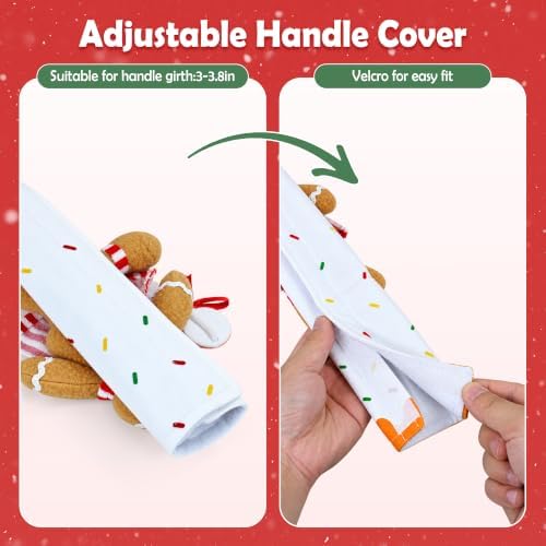 Mosoan Christmas Decorations Indoor Set of 4 Christmas Refrigerator Fridge Door Handle Covers, Gingerbread Man Christmas Kitchen Decor Appliance Handle Covers Decorations Xmas Holiday Decor