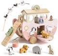 Joyreal Pink Wooden Noah's Ark Toy for 1 Year Old Baby Girl Baptism Gifts