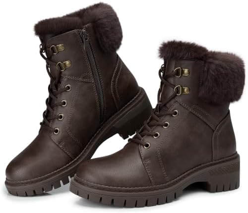 TEMOFON Ankle Boots for Women Winter: Comfortable Lace-up Combat Boot Warm