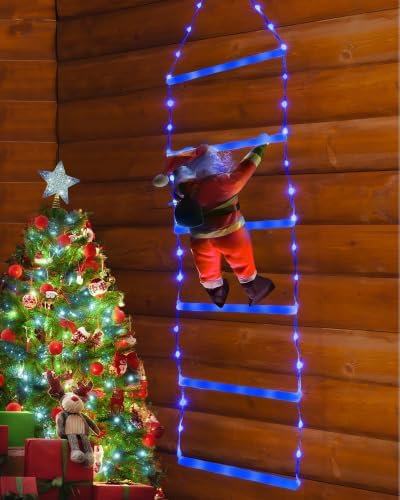 Toodour LED Christmas Light - 2.5FT Christmas Decorative Ladder Lights with Santa Claus, Xmas Decorations Light for Indoor Outdoor, Window, Garden, Home, Wall, Xmas Tree Decor - Blue