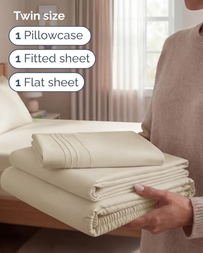 Twin Size 3 Piece Sheet Set - Comfy Breathable & Cooling Sheets - Wheat