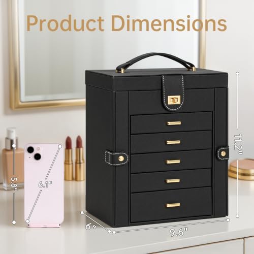 AKOZLIN 6-Tier Jewelry Box Organizer 5 Drawers Storage Medium Black