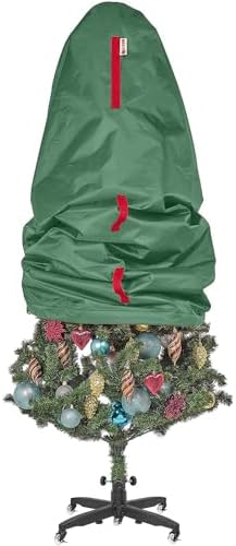 Upright Christmas Tree Storage Bag - Fits 9 Ft Artificial Xmas & Topiary Tree, Vertical Holiday Cover, Durable, Dustproof & Easy-Use Xmas Storage, Green