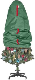 Upright Christmas Tree Storage Bag - Fits 9 Ft Artificial Xmas & Topiary Tree, Vertical Holiday Cover, Durable, Dustproof & Easy-Use Xmas Storage, Green
