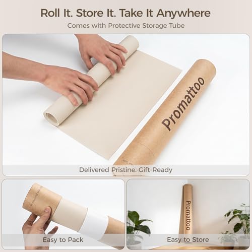 1.6mm Thick Leather 18x84 Inch Non-Slip Mat, Waterproof Countertop Protector, Extra Long Kitchen Counter/Dining Table Protector, Creamy White