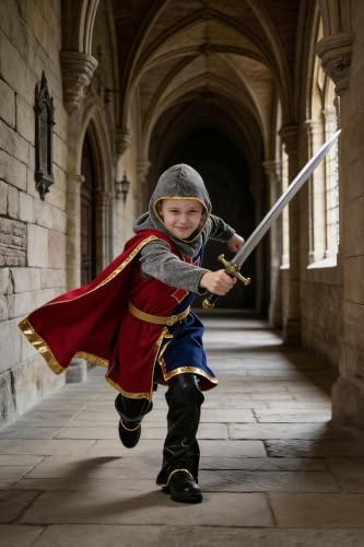 8 Pcs Medieval Kids Knight Costume for Boys and Girls with Cape Shield Sword