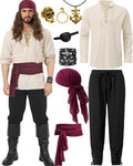 9PCS Men's Pirate Costume Set,Renaissance Medieval Outfit for Halloween Pirate Party with Viking Pants Shirts Accessories