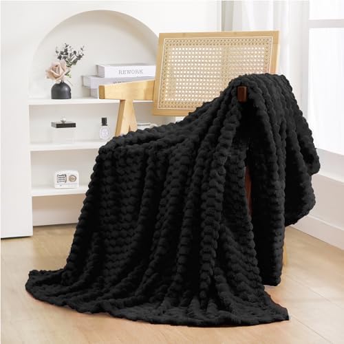 Puncuntex Black Throw Blanket 50"×60" inches Fuzzy 3D Jacquard Decorative