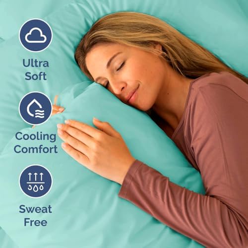 Short Queen Size 4 Piece Bed Sheet Set - RV Short Queen Sheets - Spa Blue