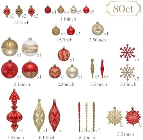 Valery Madelyn 80ct Christmas Tree Decorations Ball Ornaments Set