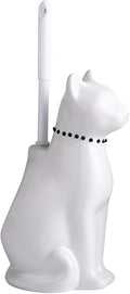 Cat Toilet Brush Holder - Ceramic Whimsical Feline Design with Wide-Mouth Storage, Black Toilet Bowl Brush and Holder Set Cute for Bathroom Ground, Easy-Clean Cat Lover Gift (White)