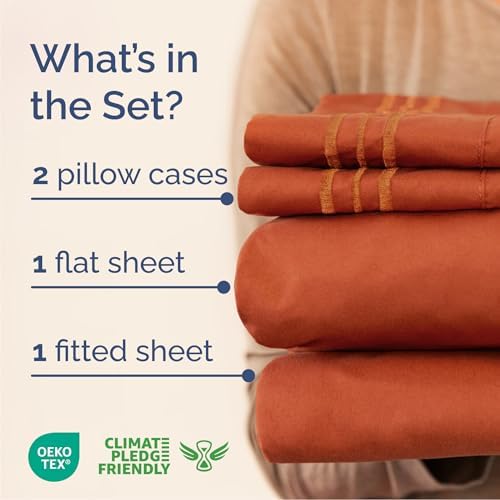 Cal King Size 4 Piece Sheet Set - Breathable & Cooling Sheets - Terracotta