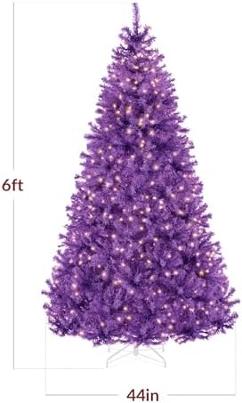 Best Choice Products 6ft Pre-Lit Purple Christmas Tree, Full Artificial Holiday Decoration w/ 947 Branch Tips, 250 Lights, Foldable Base