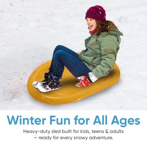 Superio Toboggan Snow Sleds for Kids and Adults, 36"/48" Heavy Duty Plastic Sliders with Handles and Hole for Pull Ropes- Kid and Adult Winter Fun
