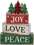 Lineshading 4 Pcs Christmas Table Decor Christmas Tree Block Signs Joy Love
