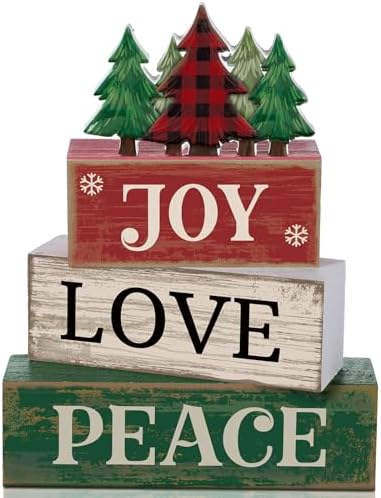 Lineshading 4 Pcs Christmas Table Decor Christmas Tree Block Signs Joy Love