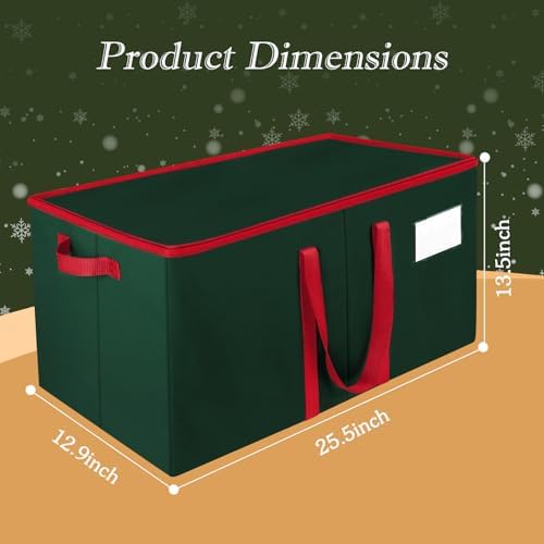 RoomHacks Christmas Ornament Storage Box, Store Up to 128 Ornaments, Durable Christmas Storage Container, Dual Zipper & Adjustable, Large Organizer Bin to Protect and Store Holiday Ornaments(Green)