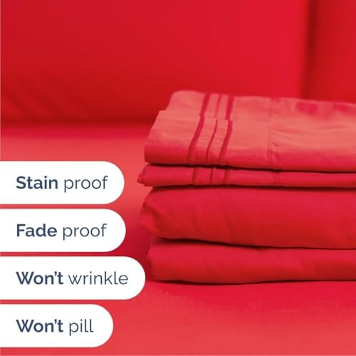 Cal King Size 4 Piece Sheet Set - Comfy Breathable & Cooling Sheets - Red