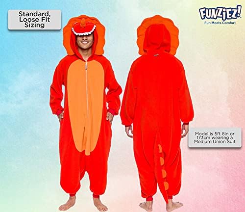 Funziez! Adult Onesie Halloween Costume Animal Dinosaur Shark Unisex Plush One Piece Cosplay Suit for Adults, Men and Women