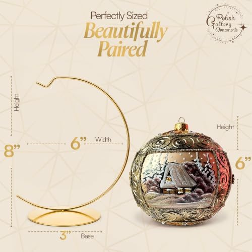 Hand Blown Glass Ball Christmas Ornament, 6 in, Copper Gold Scroll