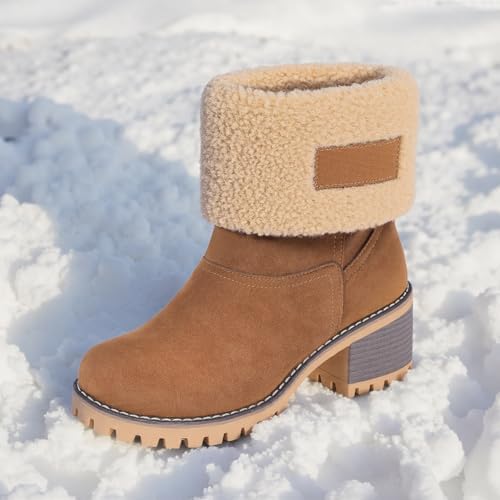 VIMISAOI Mid calf Winter Boots for Women Warm Ankle Snow Chunky Heel Boots