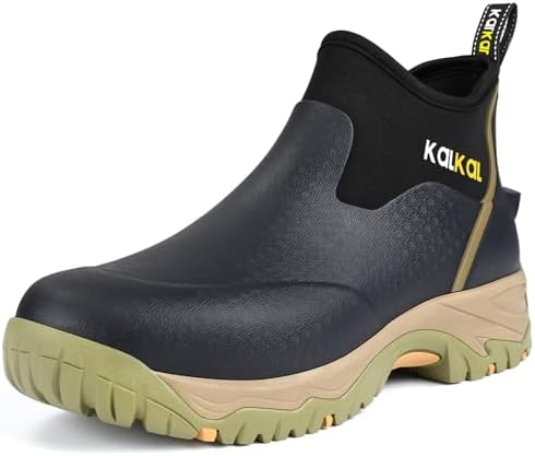 Kalkal Men's Rubber Boots, Waterproof Ankle Rain Boots, Insulated Working Booties with Comfortable Sports Sole, Outdoor Mud Boots for Yard Chore