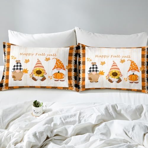 Happy Fall Print Sheet Set Kids Sunflowers and Pumpkin Bed Sheets Set Girls Retro Autumn Bedding Set for Boys Teens Sheets Soft Room Decor Twin Size(1 Flat Sheet+1 Fitted Sheet+1 Pillowcase)