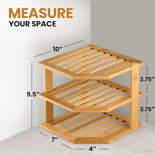 Bambüsi 3-Tier Corner Shelf, Kitchen Cabinet Organizer, Bamboo Storage Rack