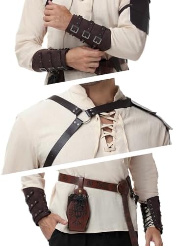 Men's Renaissance Costume,8 Piece Medieval Viking Pirate Outfit Set