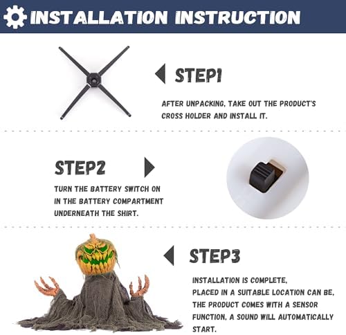 Halloween Animatronics Groundbreaker Pumpkin Decorations with Sound Activated, Creepy Sound, Light Up Eyes, Scary Move, Haunted House Holiday Spooky Decor Horror Prop for Indoor, Outdoor, Yard Lawn
