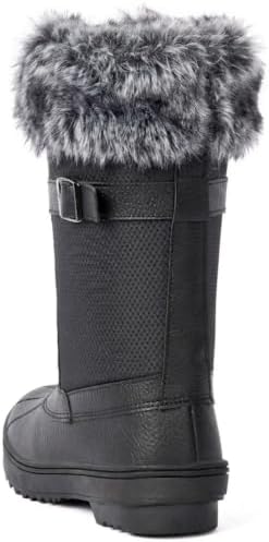 AUSLAND Women's Black Winter Snow Boots Twin Peaks Fur Mid-Calf Waterproof Lace Up Boots D7627