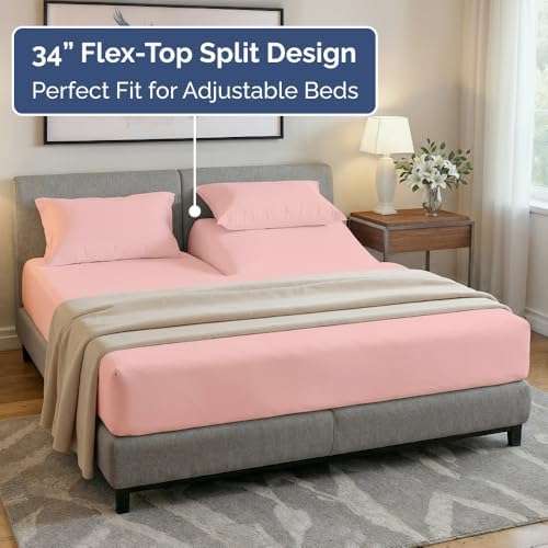 Flex Top Split Head King 4 Piece Sheet Set - Soft & Breathable - Baby Pink