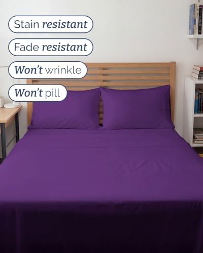 Full XL Sheets - 4 Piece Full XL Sheet Set - Breathable & Cooling - Purple