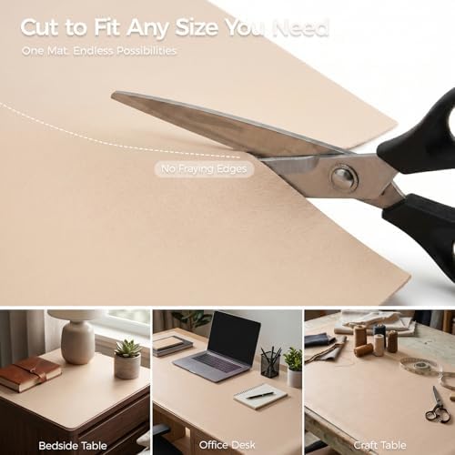 1.6mm Thick Leather 16x48 Inch Non-Slip Mat, Waterproof Countertop Protector, Kitchen Countertop Cover/Desktop Blotter, Warm Beige