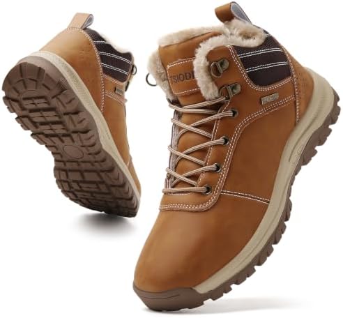 TSIODFO Men's Waterproof Snow Boots Leather Hiking Boot